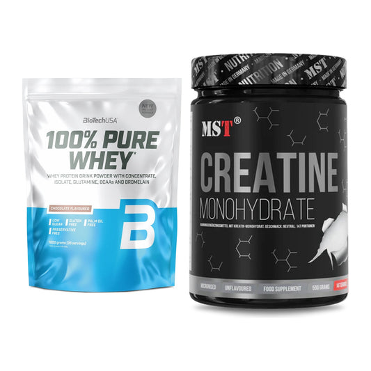 Muskelaufbau-Set: BioTech 100% Pure Whey + MST Creatin Monohydrate – alle enthaltenen Artikel