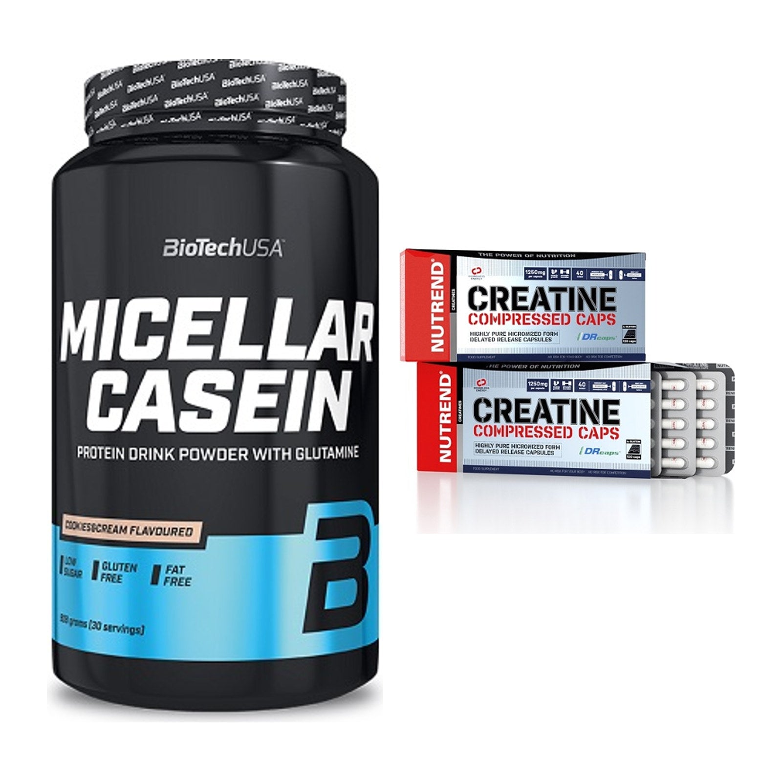 Muskelaufbau-Set: BioTech Micellar Casein + Nutrend Creatine – alle enthaltenen Artikel