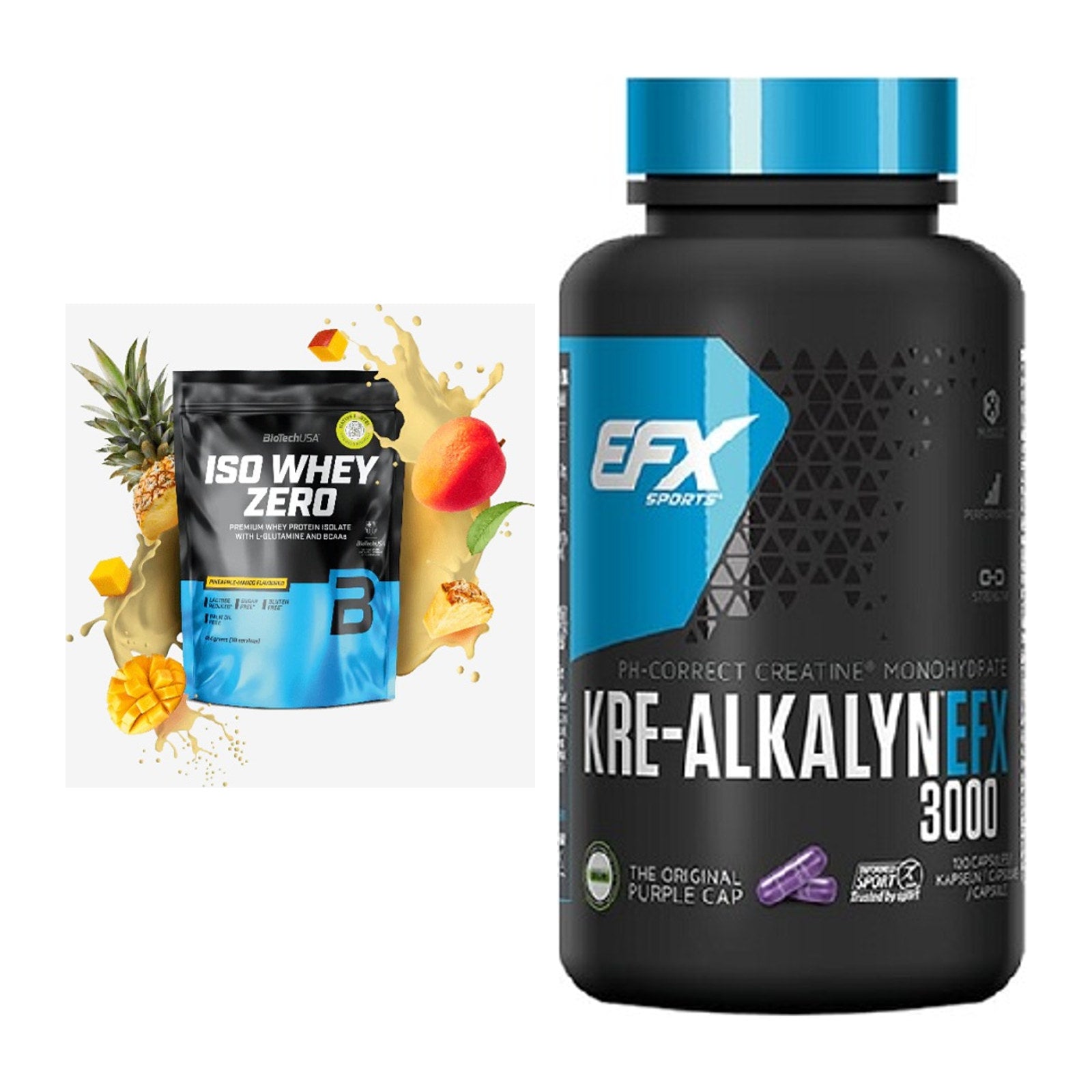 Muskelaufbau-Set: BioTech Iso Whey Zero + EFX Kre-Alkalyn 3000 – alle enthaltenen Artikel