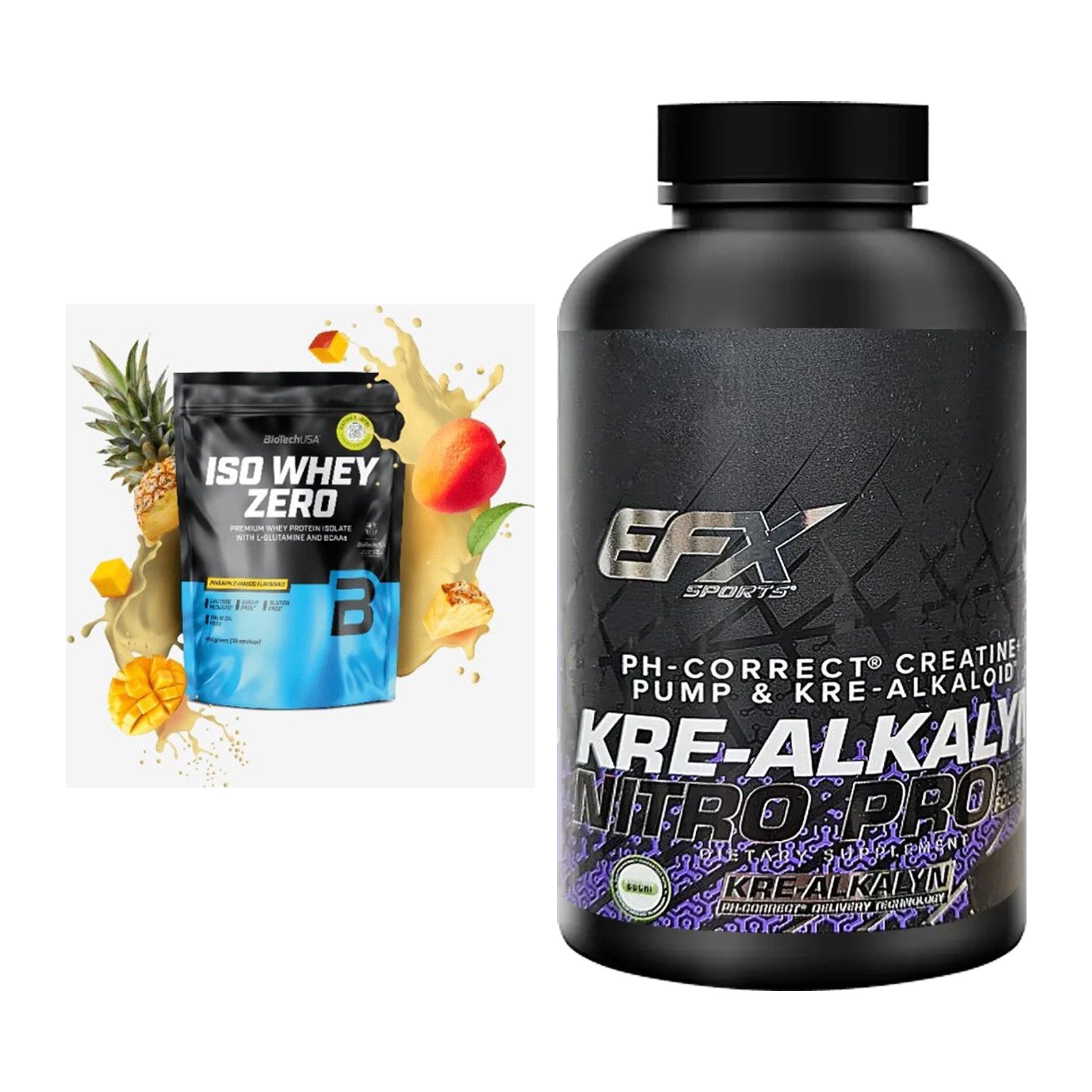 Muskelaufbau-Set: BioTech Iso Whey Zero + EFX Kre-Alkalyn Nitro – alle enthaltenen Artikel