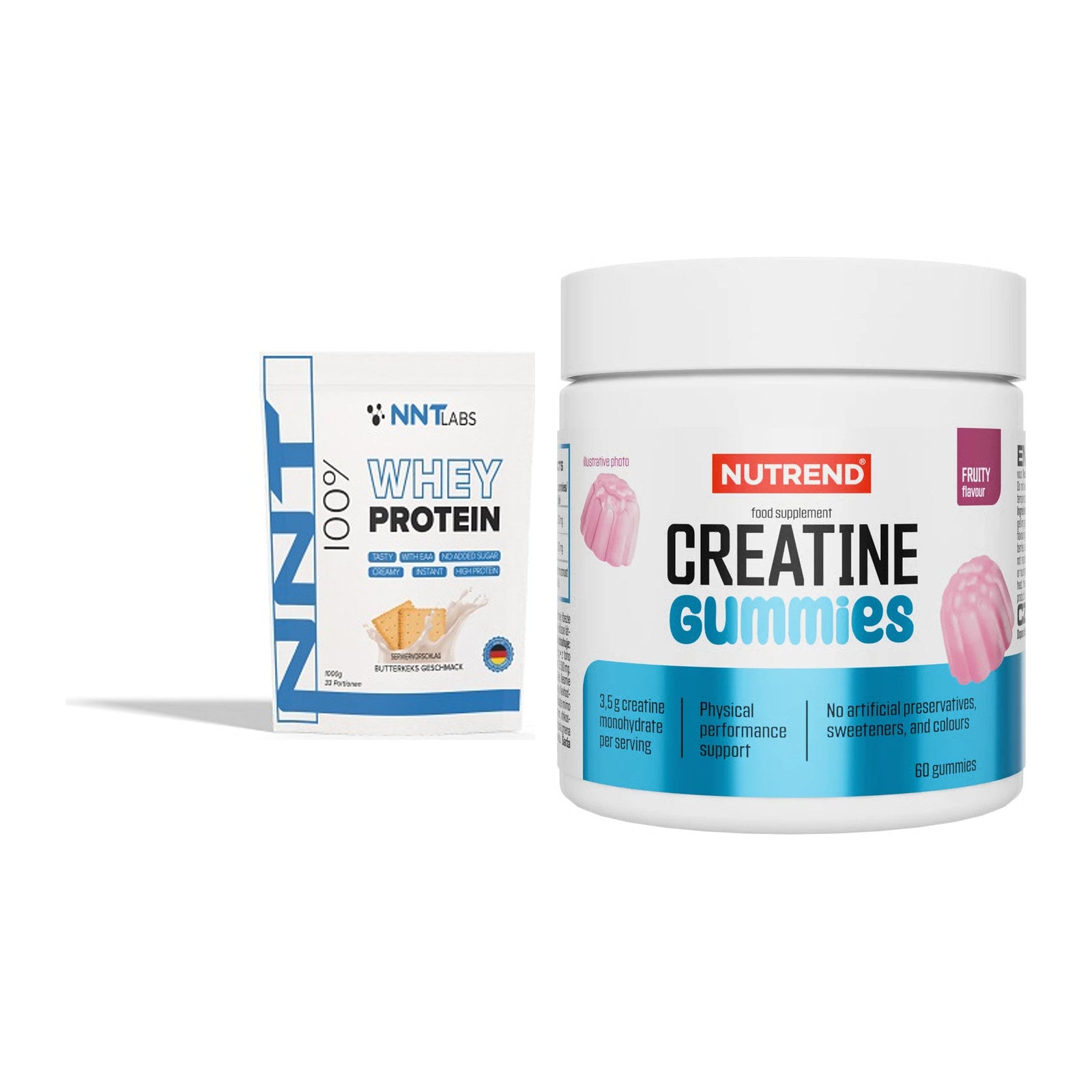 Muskelaufbau-Set: NNT Whey + Nutrend Creatine Gummies Fruity – alle enthaltenen Artikel