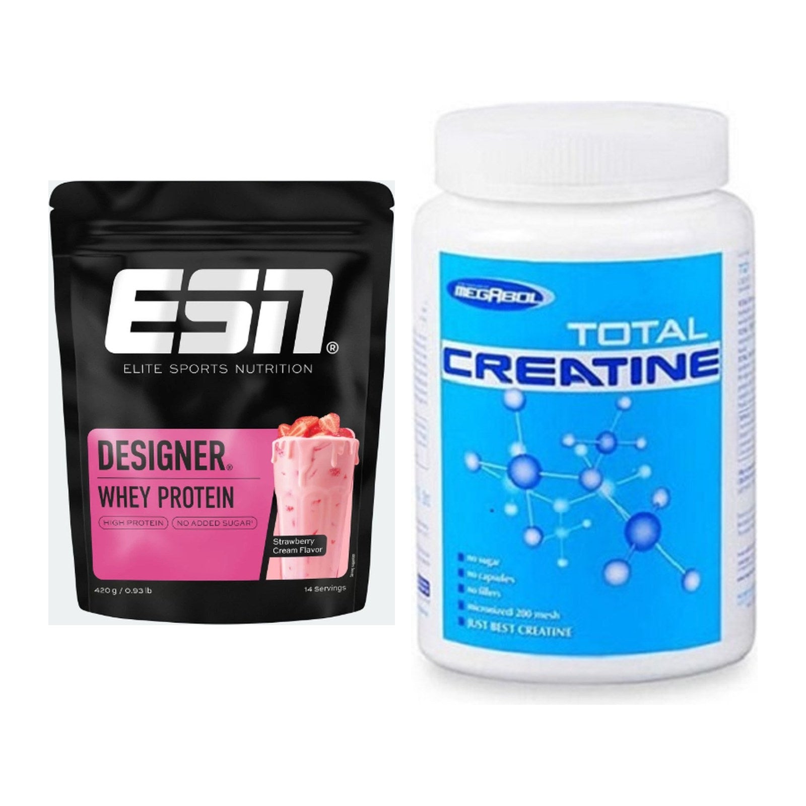 Muskelaufbau-Set: ESN Designer Whey + Megabol Total Creatine – alle enthaltenen Artikel