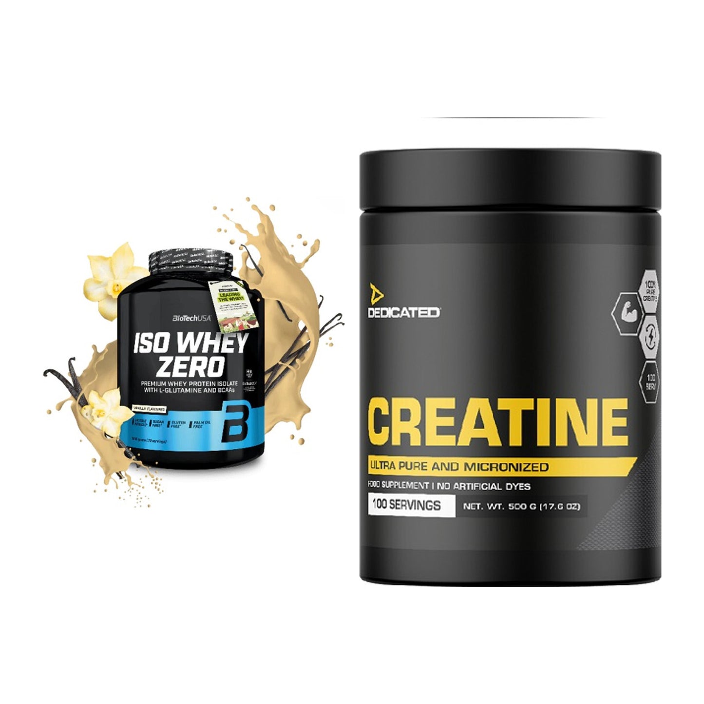 Muskelaufbau-Set: BioTech Iso Whey Zero + Dedicated Creatine – alle enthaltenen Artikel