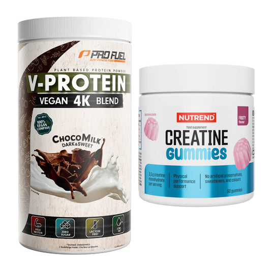 Muskelaufbau-Set: ProFuel V-PROTEIN vegan + Nutrend Creatine Gummies – alle enthaltenen Artikel