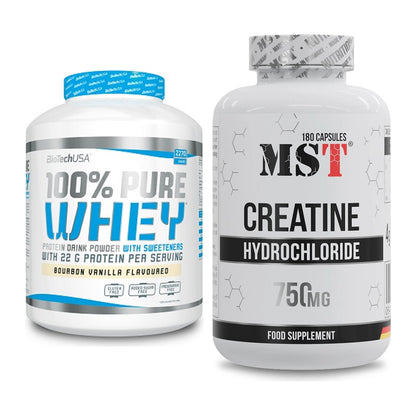 Muskelaufbau-Set: BioTech 100% Pure Whey + MST Creatine HCL – alle enthaltenen Artikel