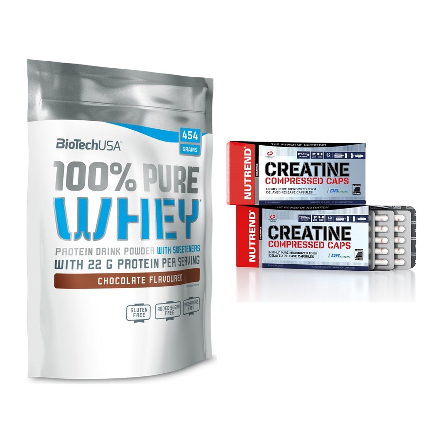 Muskelaufbau-Set: BioTech 100% Pure Whey + Nutrend Creatine – alle enthaltenen Artikel