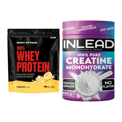 Muskelaufbau-Set: Body Attack 100% Whey + INLEAD Creatine – alle enthaltenen Artikel
