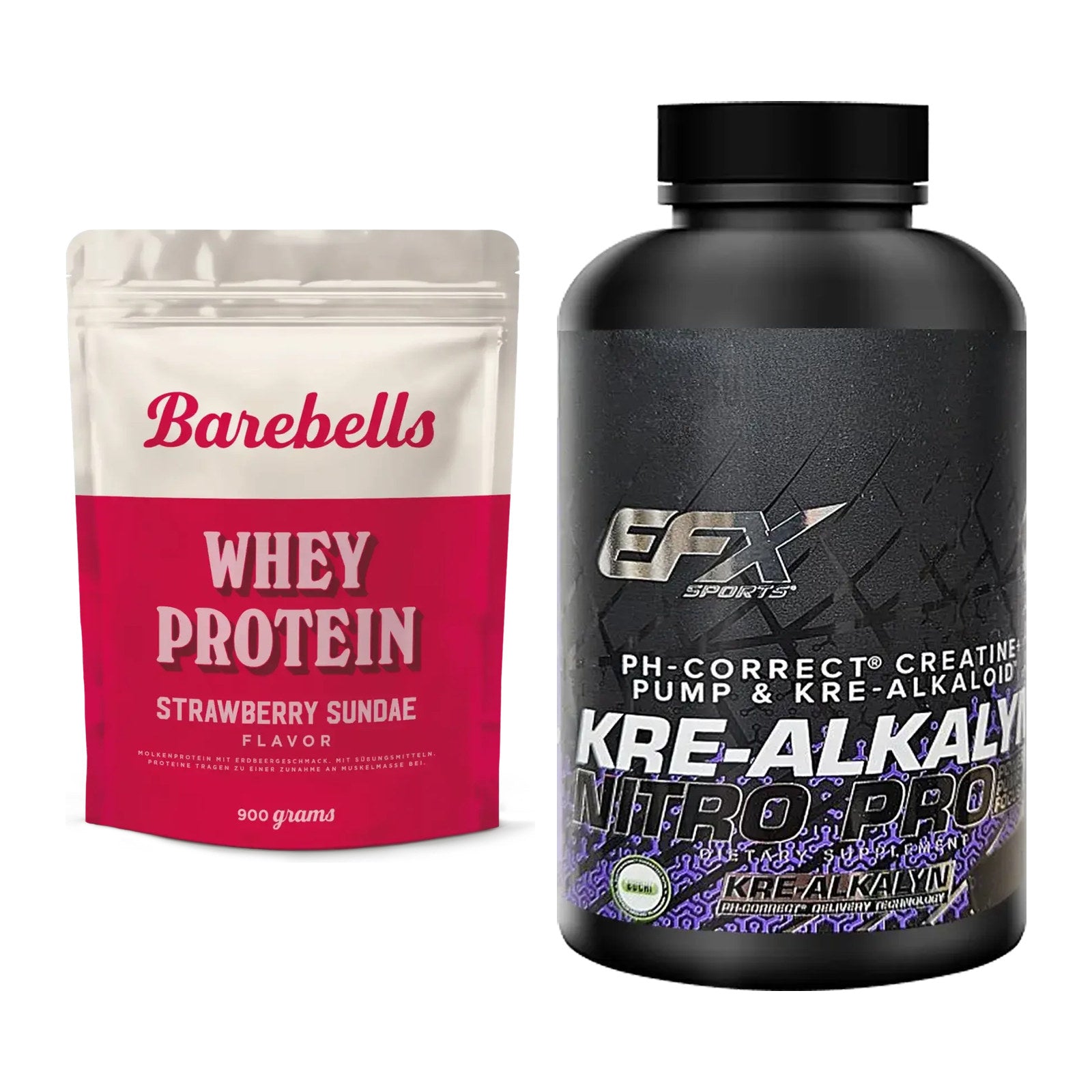 Muskelaufbau-Set: Barebells Whey Protein + EFX Kre-Alkalyn PRO 120 – alle enthaltenen Artikel