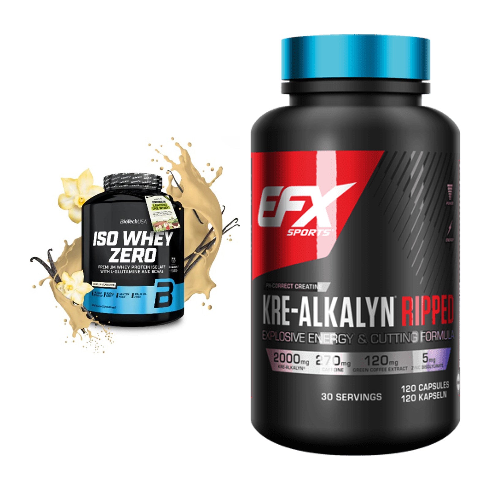 Muskelaufbau-Set: BioTech Iso Whey Zero + EFX Kre-Alkalyn Ripped – alle enthaltenen Artikel