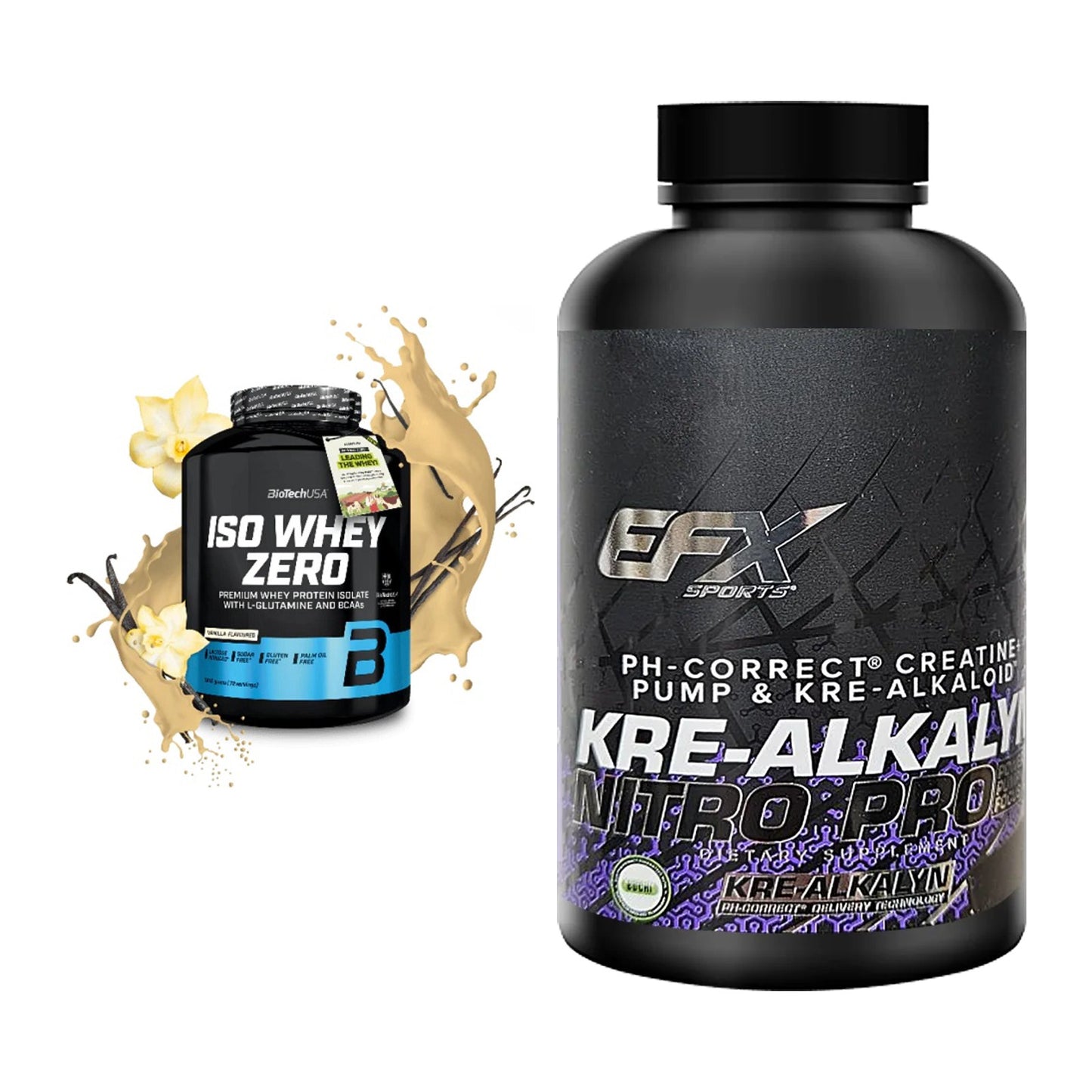 Muskelaufbau-Set: BioTech Iso Whey Zero + EFX Kre-Alkalyn Nitro PRO – alle enthaltenen Artikel