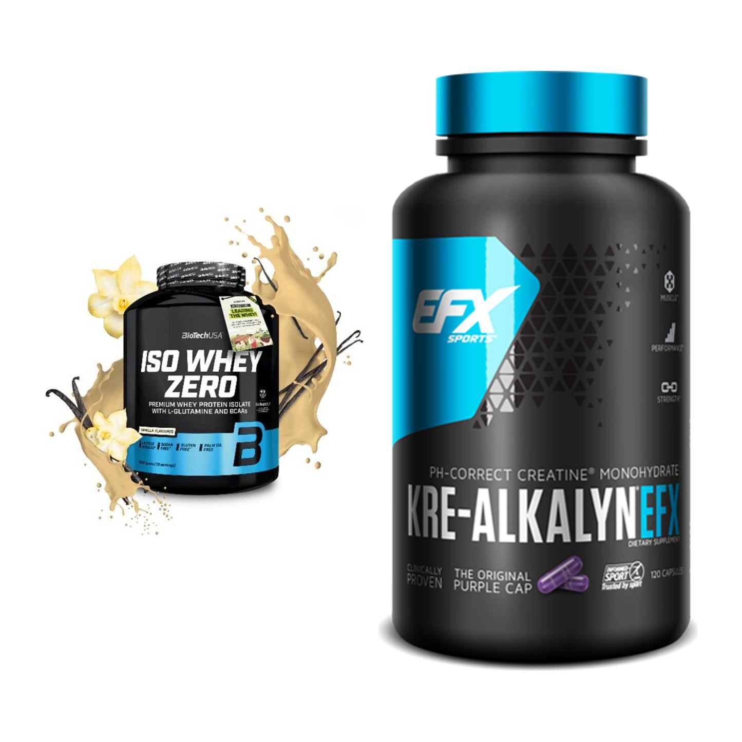 Muskelaufbau-Set: BioTech Iso Whey Zero 1816g + EFX Kre-Alkalyn – alle enthaltenen Artikel