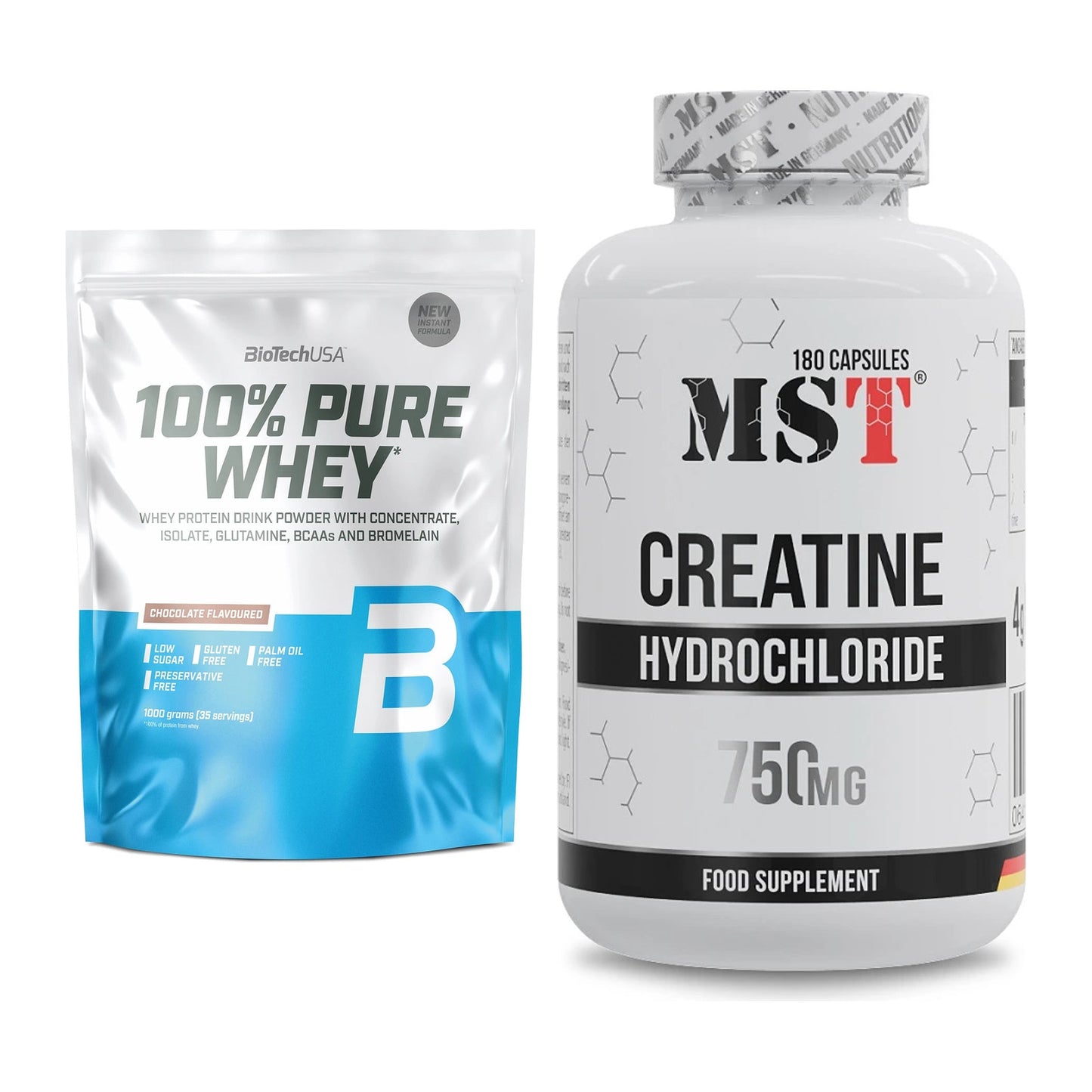 Muskelaufbau-Set: BioTech 100% Pure Whey + MST Creatine HCL – alle enthaltenen Artikel