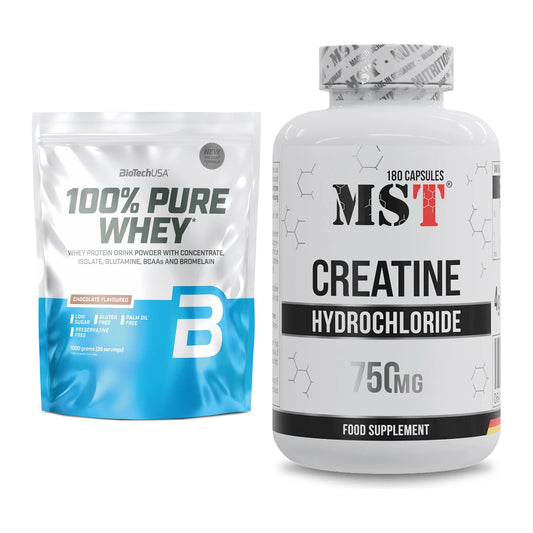 Muskelaufbau-Set: BioTech 100% Pure Whey + MST Creatine HCL – alle enthaltenen Artikel