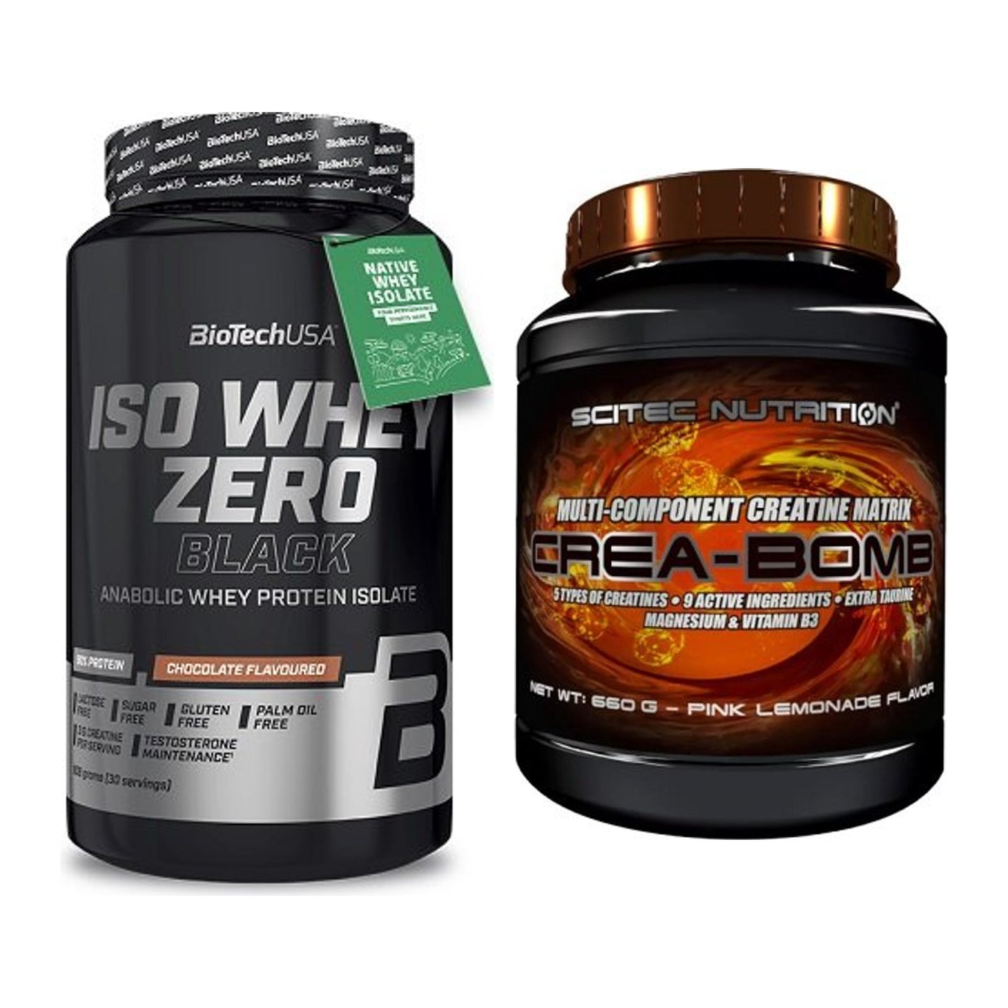 Muskelaufbau-Set: BioTech Iso Whey Zero Black + Scitec Crea-Bomb – alle enthaltenen Artikel