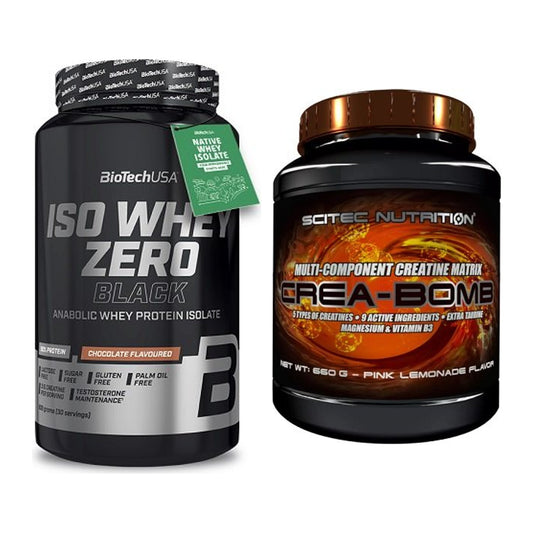 Muskelaufbau-Set: BioTech Iso Whey Zero Black + Scitec Crea-Bomb – alle enthaltenen Artikel