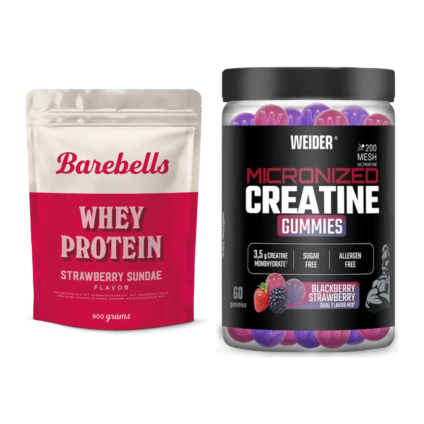 Muskelaufbau-Set: Barebells Whey Protein + Weider Micronized – alle enthaltenen Artikel