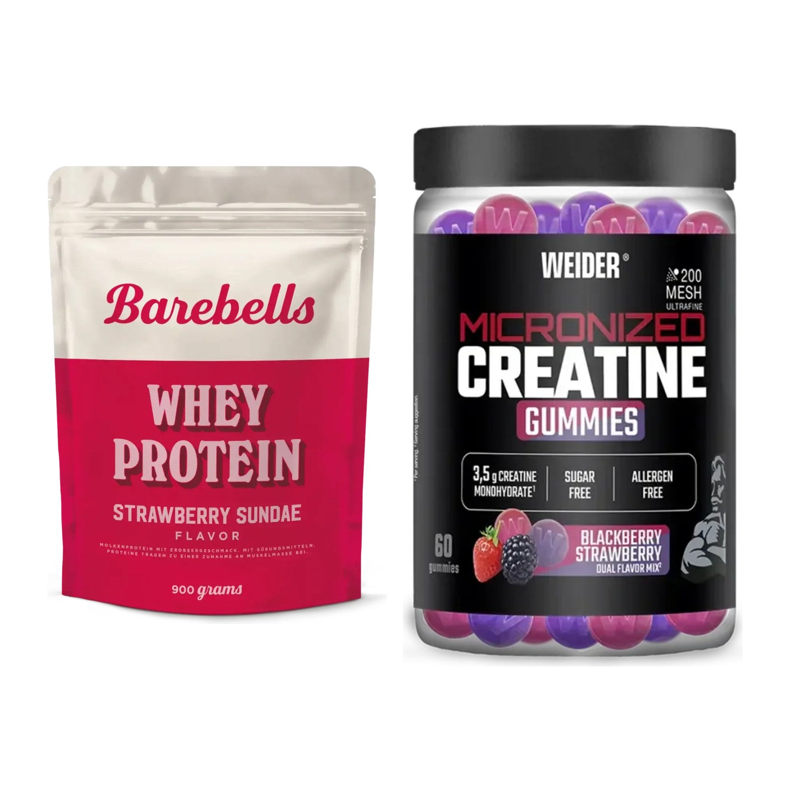 Muskelaufbau-Set: Barebells Whey Protein + Weider Micronized – alle enthaltenen Artikel