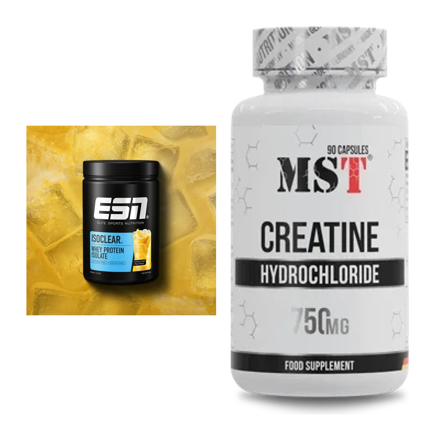 Muskelaufbau-Set: ESN ISOCLEAR Whey Isolate 908g + MST Creatin HCL – alle enthaltenen Artikel