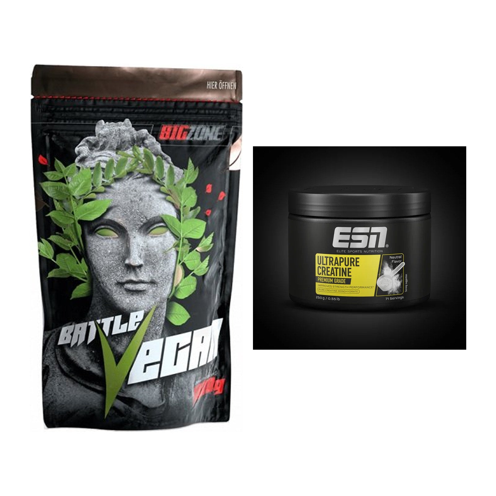 Muskelaufbau-Set: Big Zone Battle Vegan + ESN Ultrapure Creatine – alle enthaltenen Artikel