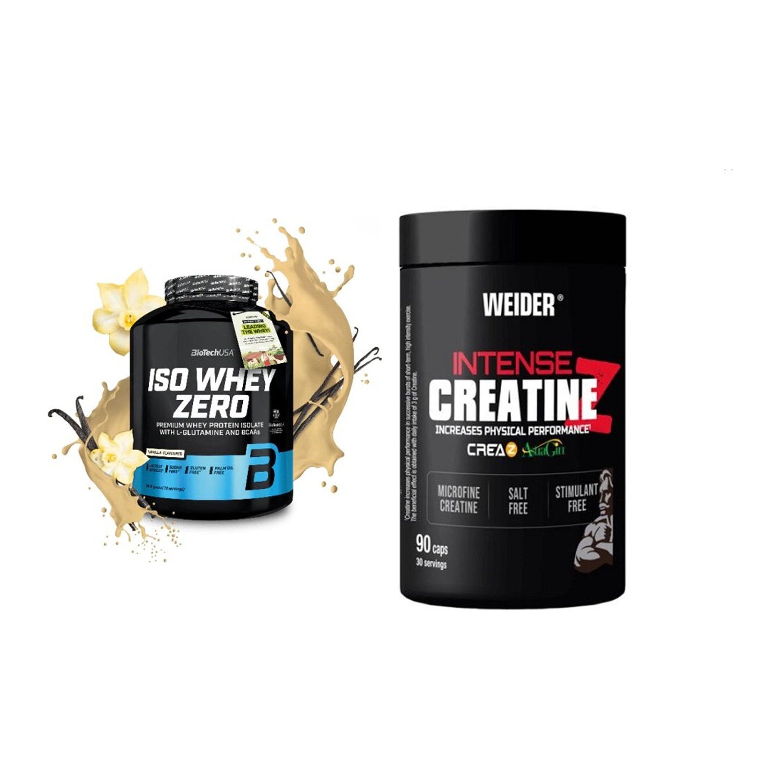 Muskelaufbau-Set: BioTech Iso Whey Zero + Weider Intense Pure – alle enthaltenen Artikel