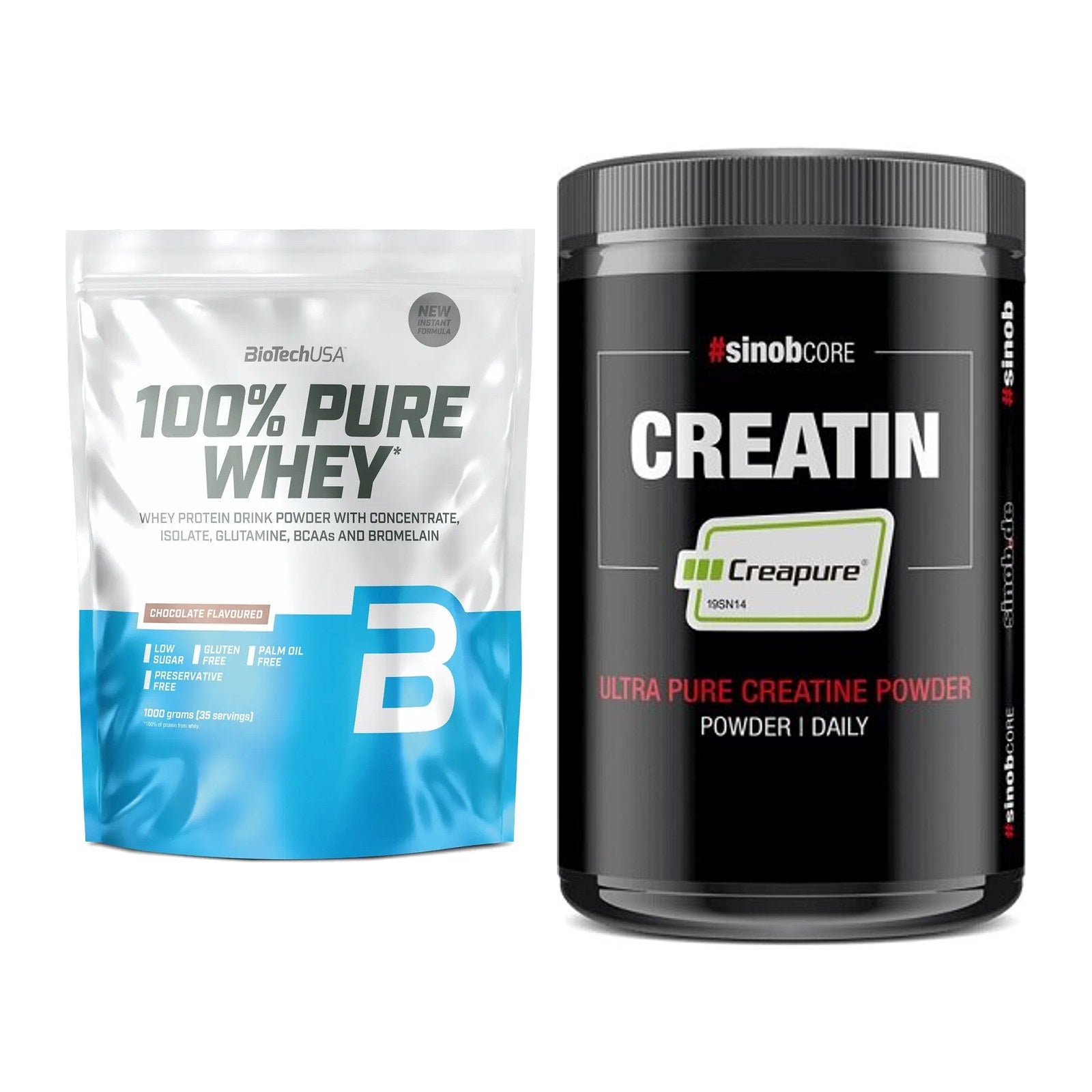 Muskelaufbau-Set: BioTech 100% Pure Whey + Sinob Creatin CREAPURE – alle enthaltenen Artikel