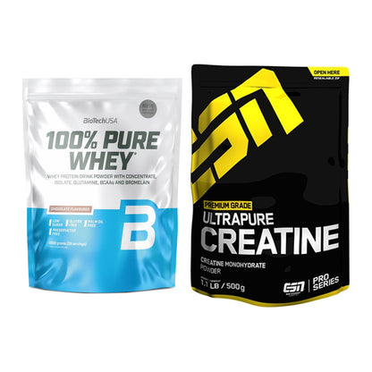 Muskelaufbau-Set: BioTech 100% Pure Whey + ESN Ultrapure Creatine – alle enthaltenen Artikel
