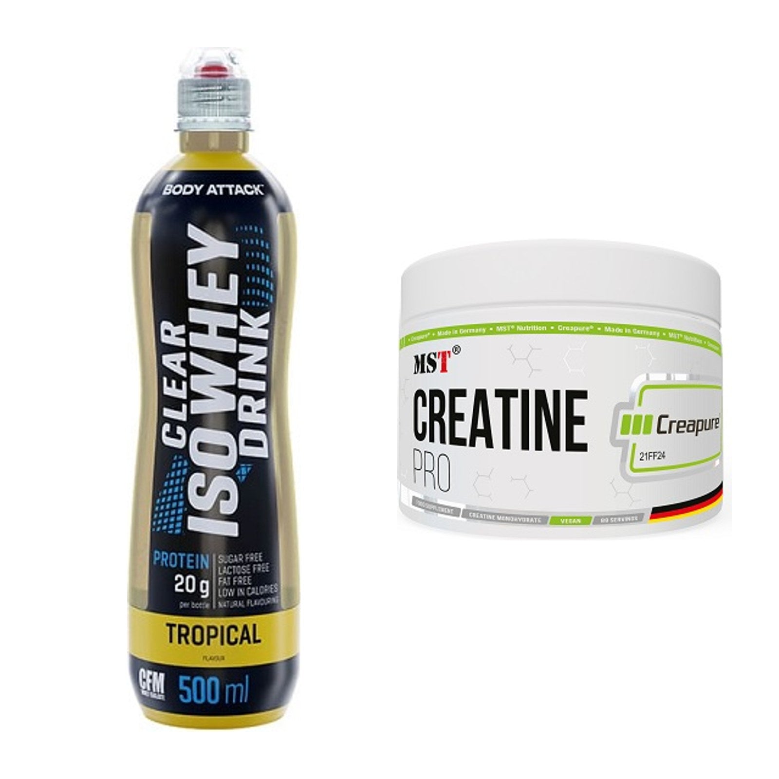 Muskelaufbau-Set: Body Attack Clear Iso + MST Creatin Pro CREAPURE – alle enthaltenen Artikel