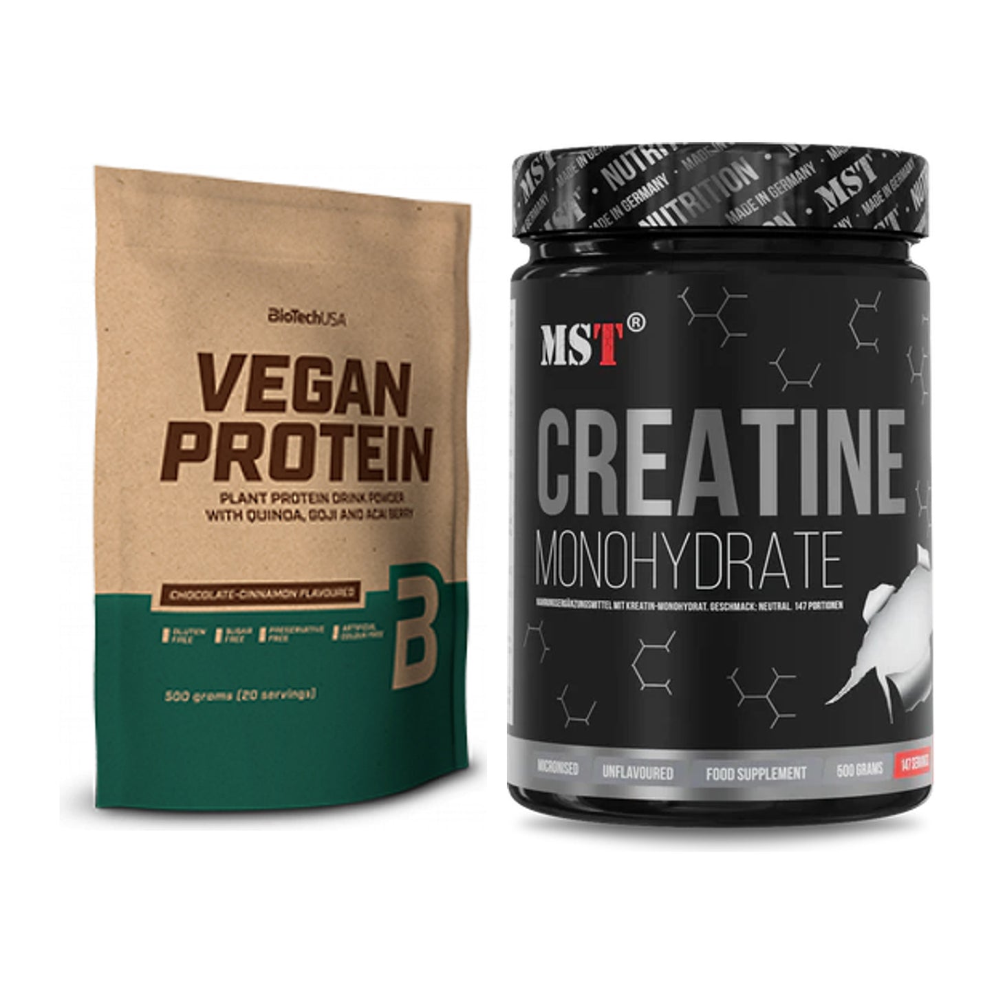 Muskelaufbau-Set: BioTech Vegan Protein + MST Creatin Monohydrate – alle enthaltenen Artikel