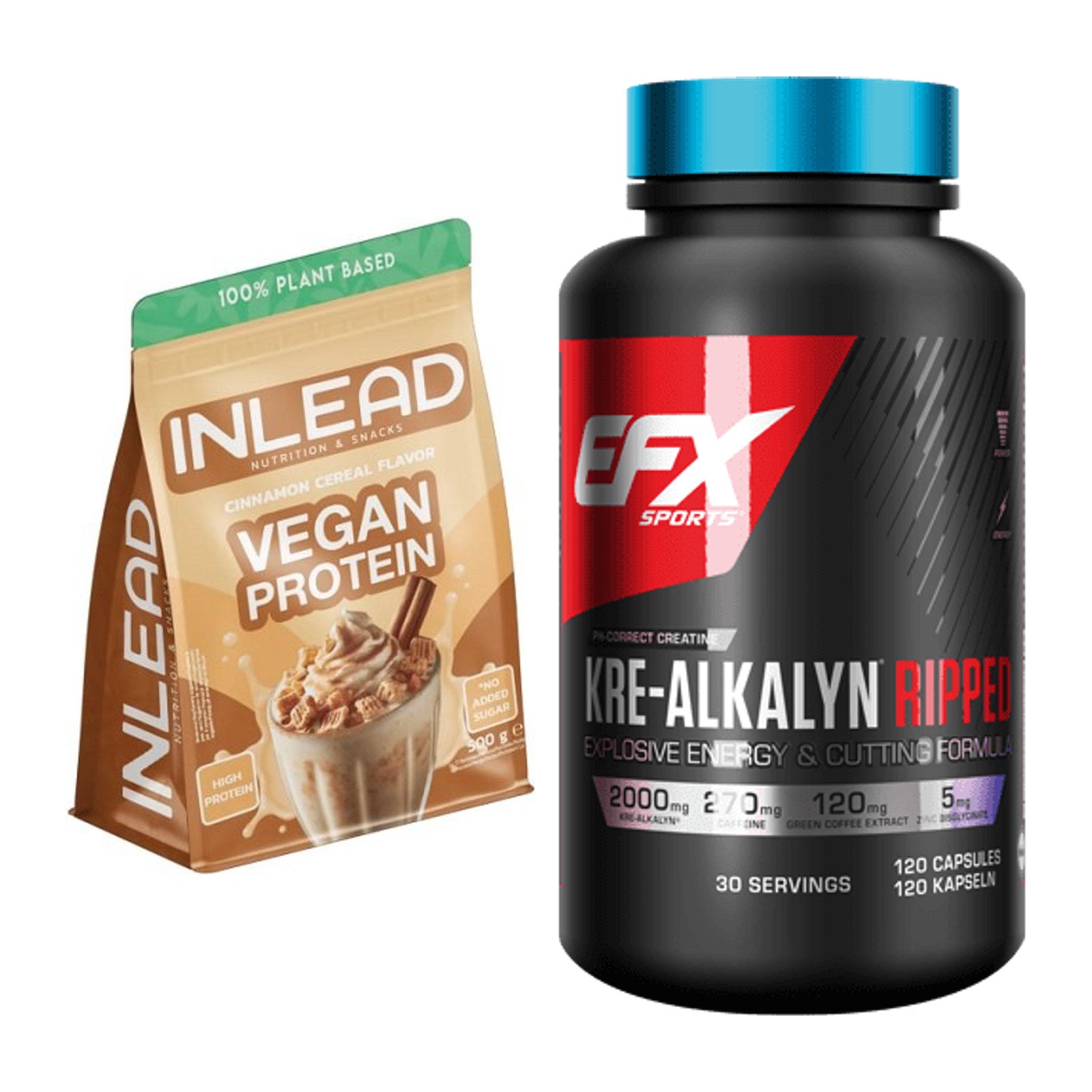 Muskelaufbau-Set: INLEAD Vegan Protein + EFX Kre-Alkalyn Ripped Kapsel – alle enthaltenen Artikel
