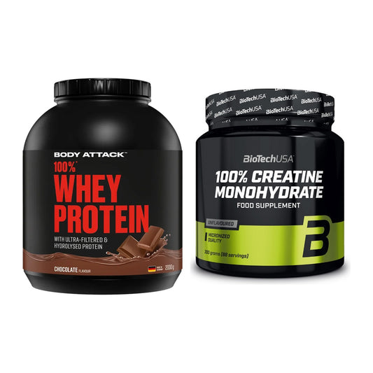 Muskelaufbau-Set: Body Attack 100% Whey + BioTech Creatine – alle enthaltenen Artikel