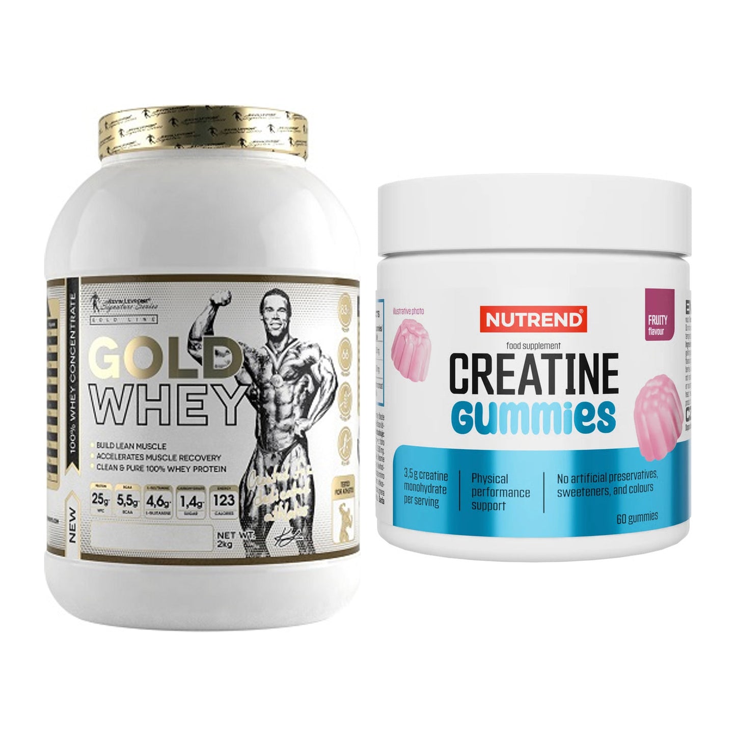 Muskelaufbau-Set: Kevin Levrone Gold Whey + Nutrend Creatine Gummies – alle enthaltenen Artikel