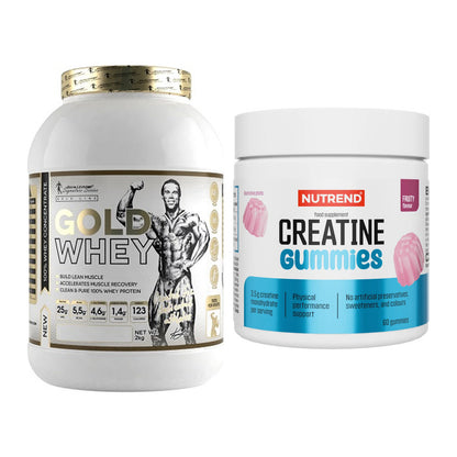 Muskelaufbau-Set: Kevin Levrone Gold Whey + Nutrend Creatine Gummies – alle enthaltenen Artikel