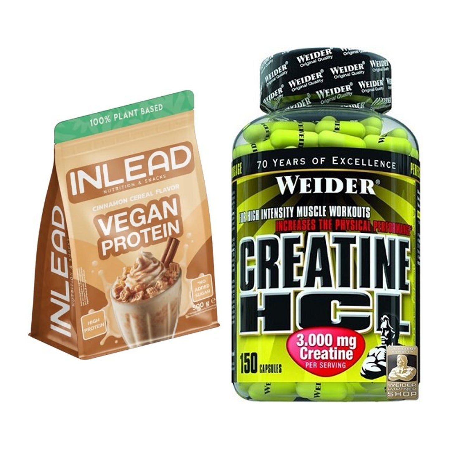 Muskelaufbau-Set: INLEAD Vegan Protein + Weider Creatin HCL – alle enthaltenen Artikel