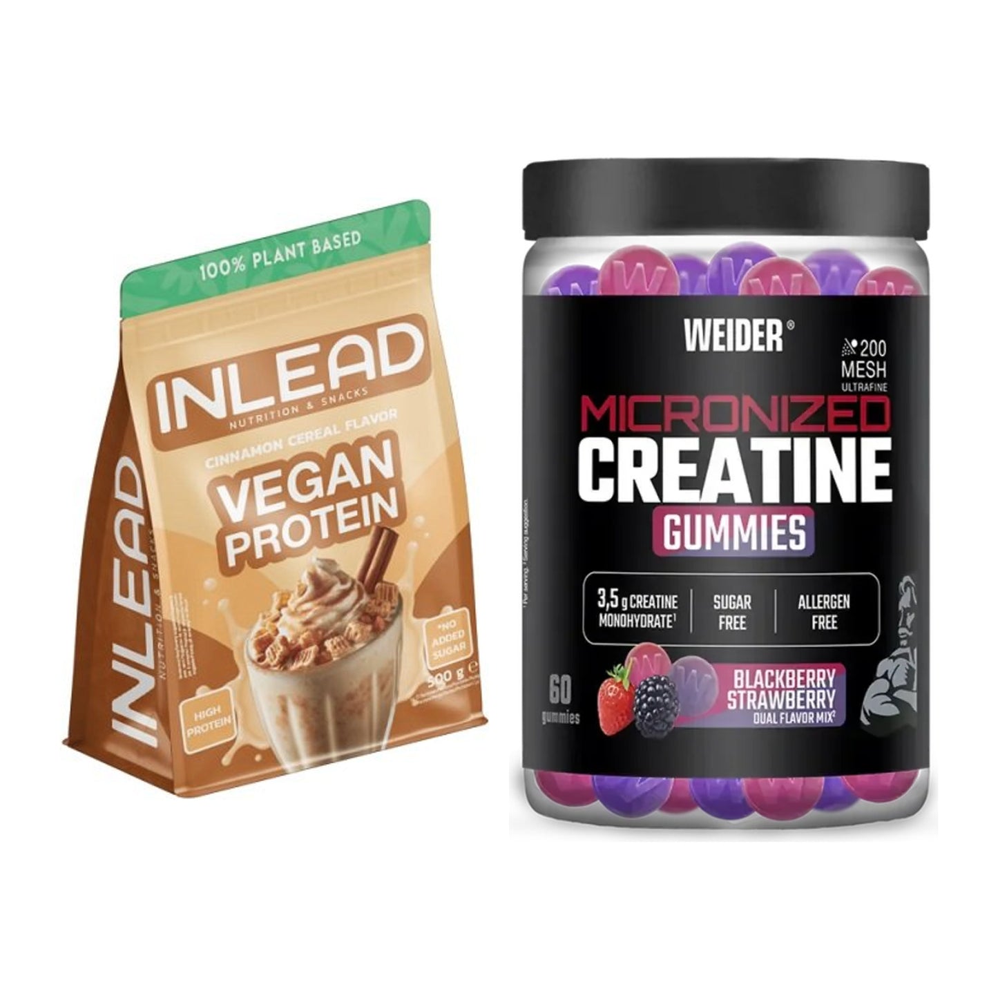 Muskelaufbau-Set: INLEAD Vegan Protein + Weider Micronized – alle enthaltenen Artikel
