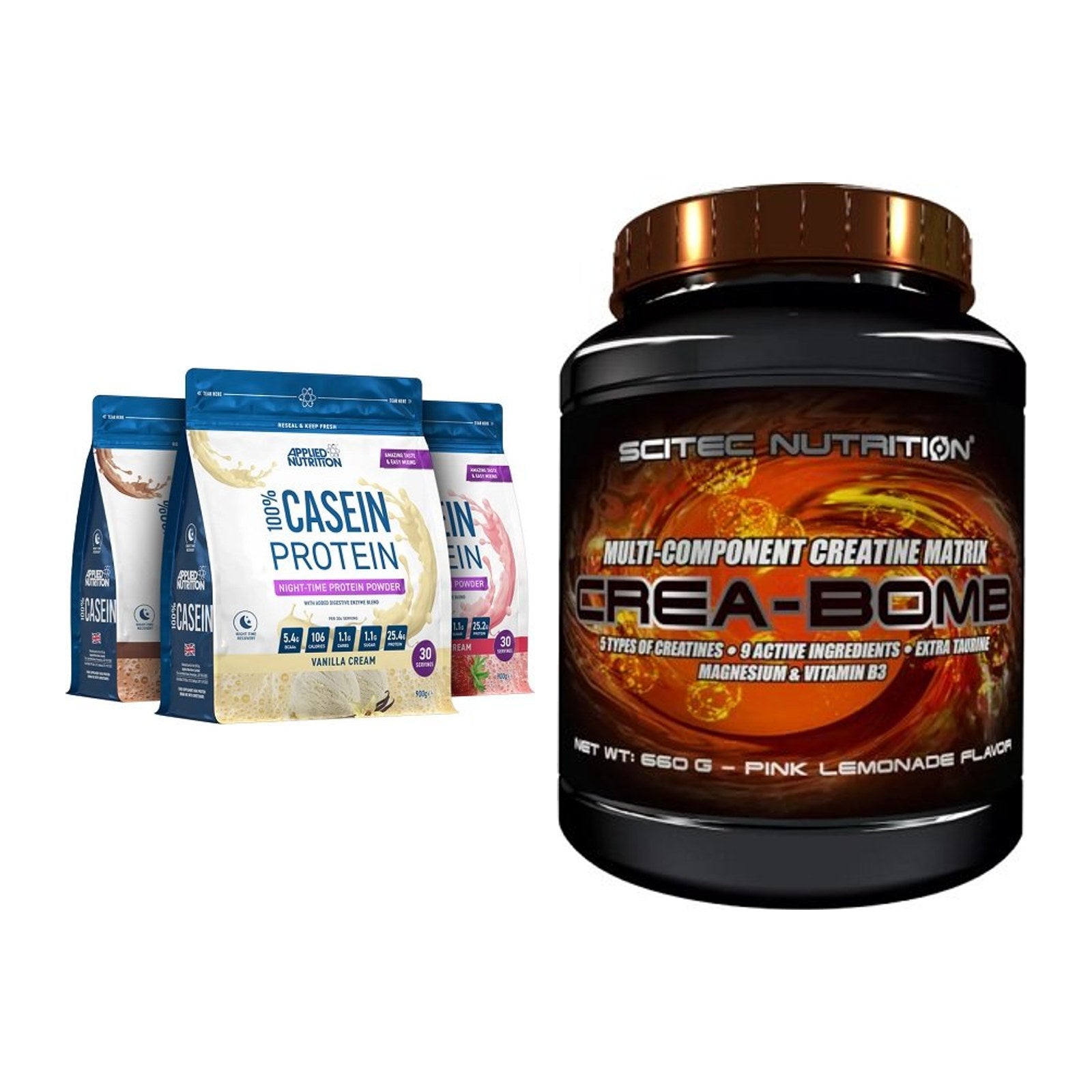 Muskelaufbau-Set: Applied Nutrition 100% Casein + Scitec Crea-Bomb – alle enthaltenen Artikel