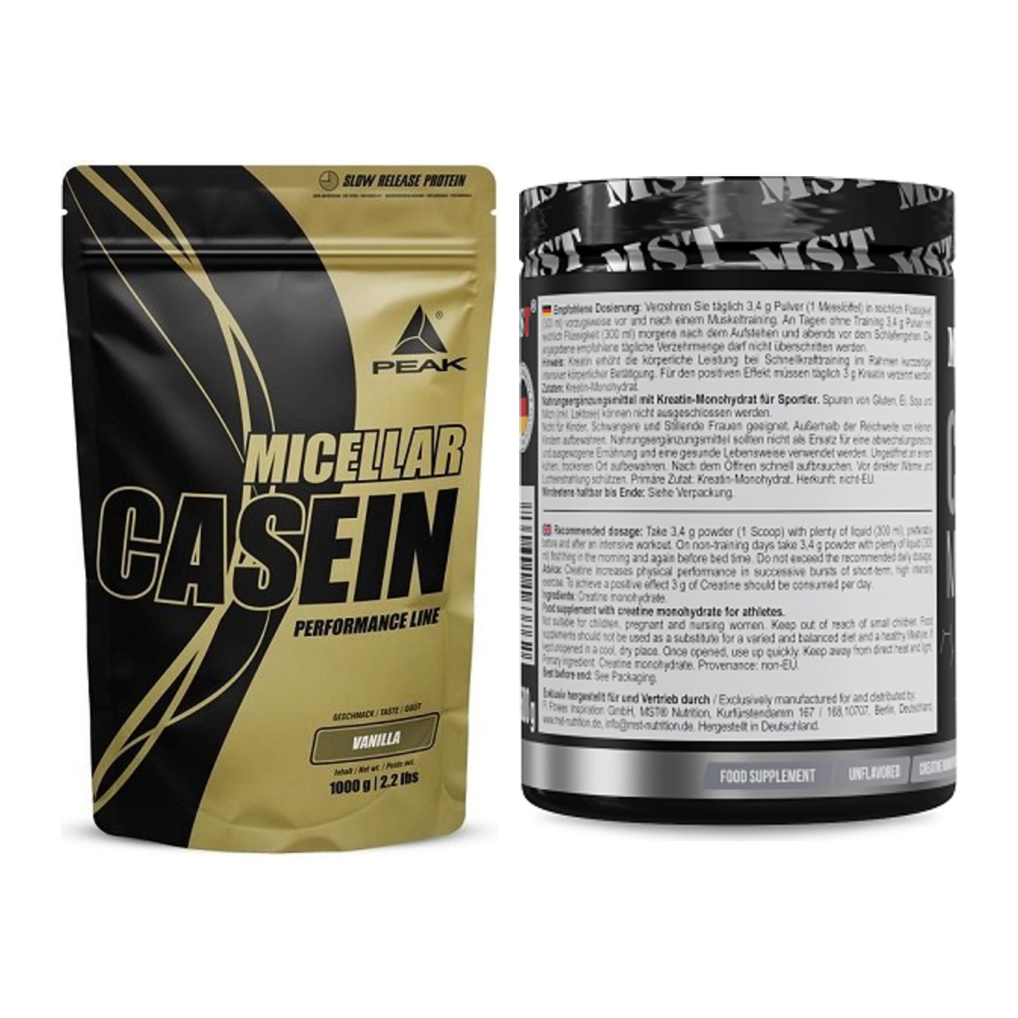 Muskelaufbau-Set: Peak Micellar Casein + MST Creatin Monohydrate – alle enthaltenen Artikel