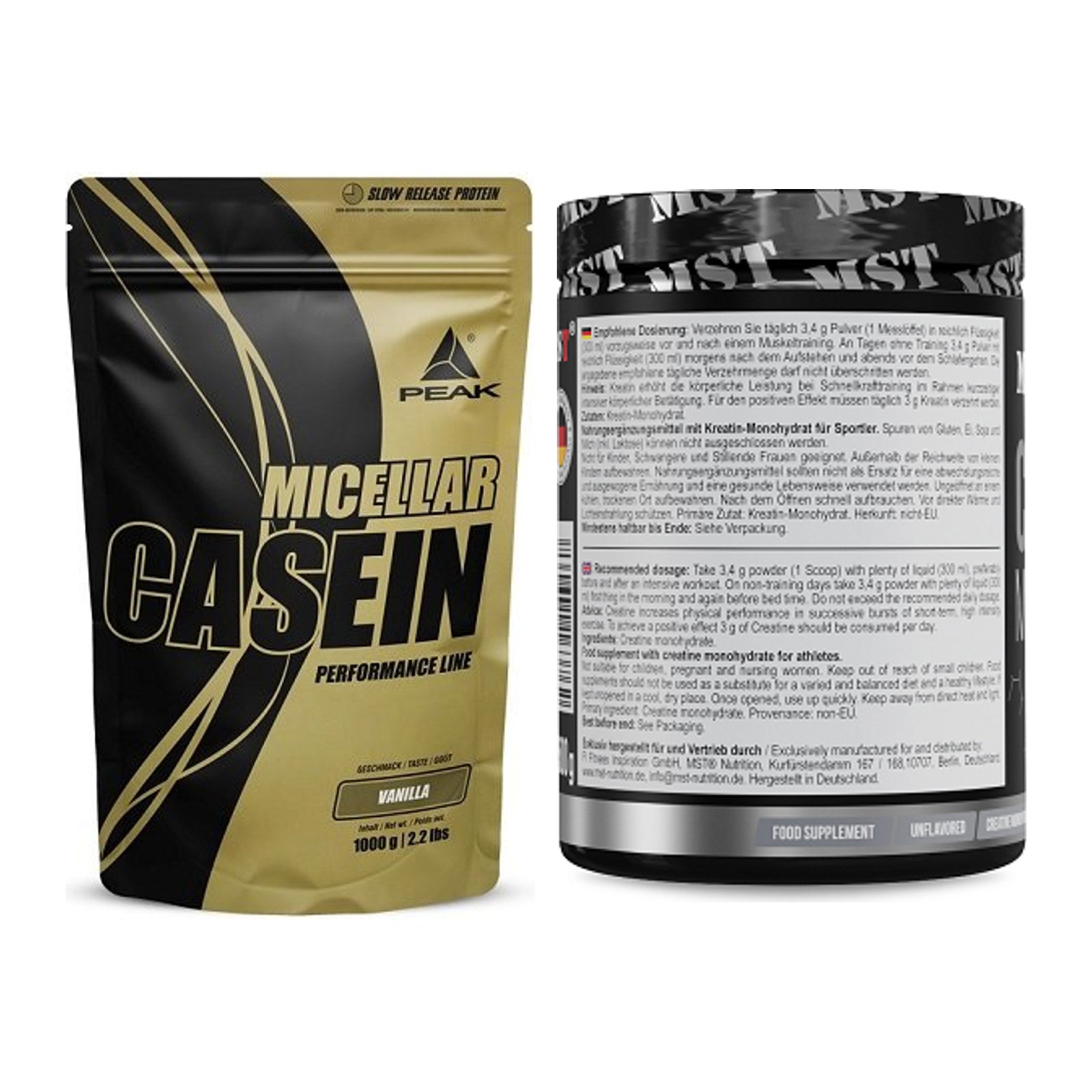 Muskelaufbau-Set: Peak Micellar Casein + MST Creatin Monohydrate – alle enthaltenen Artikel