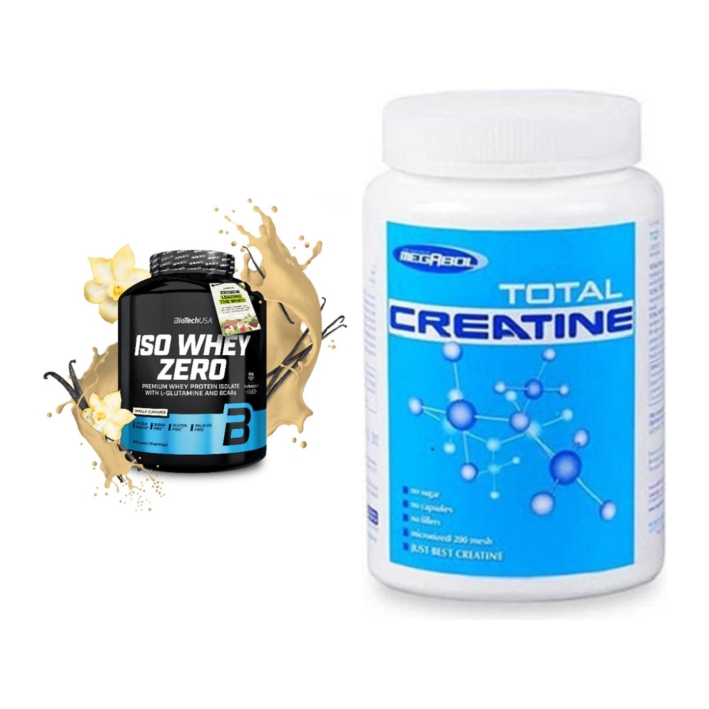 Muskelaufbau-Set: BioTech Iso Whey Zero + Megabol Total Creatine – alle enthaltenen Artikel
