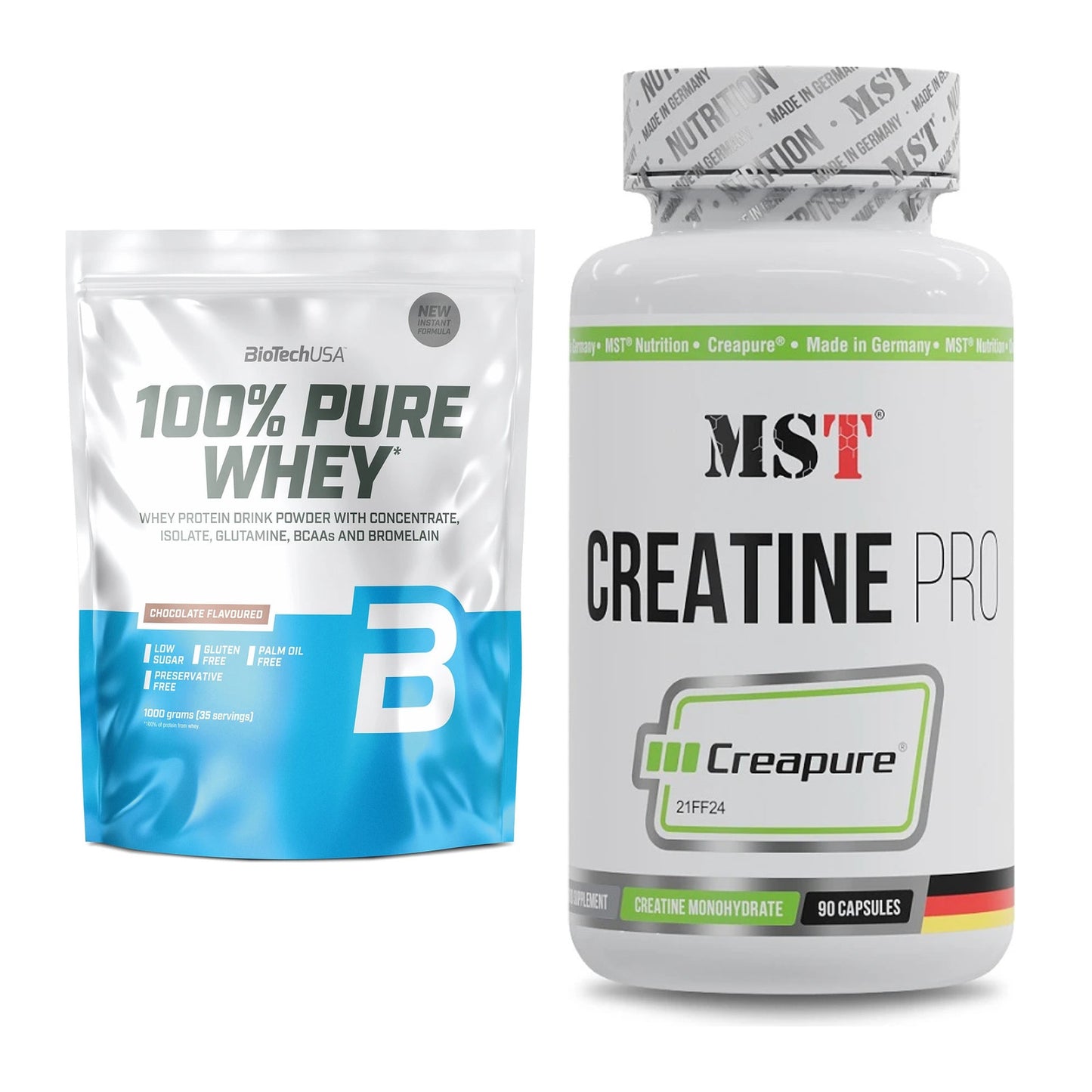 Muskelaufbau-Set: BioTech 100% Pure Whey + MST Creatine Pro CREAPURE – alle enthaltenen Artikel