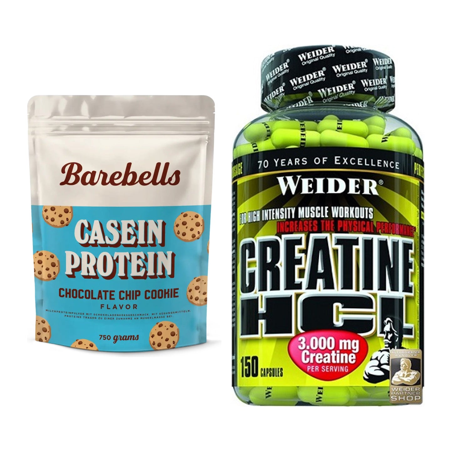 Muskelaufbau-Set: Barebells Casein Protein + Weider Creatin HCL – alle enthaltenen Artikel