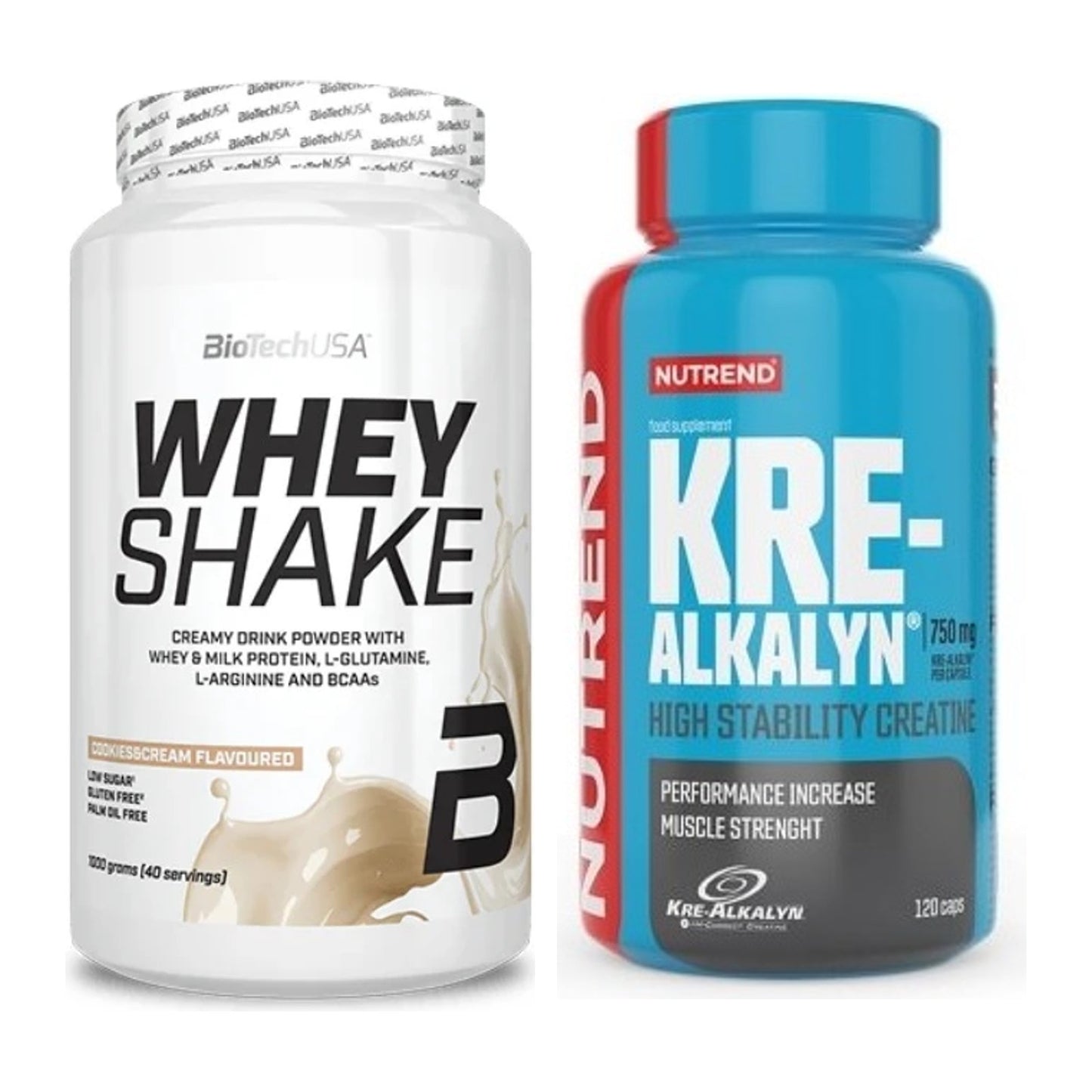 Muskelaufbau-Set: BioTech Whey Shake + Nutrend Kre-Alkalyn – alle enthaltenen Artikel