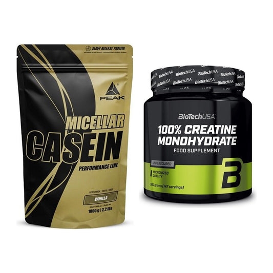 Muskelaufbau-Set: Peak Micellar Casein + BioTech Creatine Monohydrate – alle enthaltenen Artikel