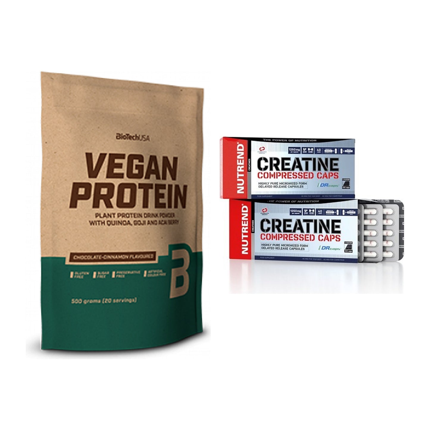 Muskelaufbau-Set: BioTech Vegan Protein + Nutrend Creatine – alle enthaltenen Artikel
