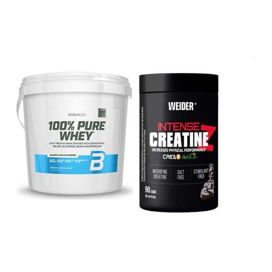 Muskelaufbau-Set: BioTech 100% Pure Whey + Weider Intense Pure – alle enthaltenen Artikel