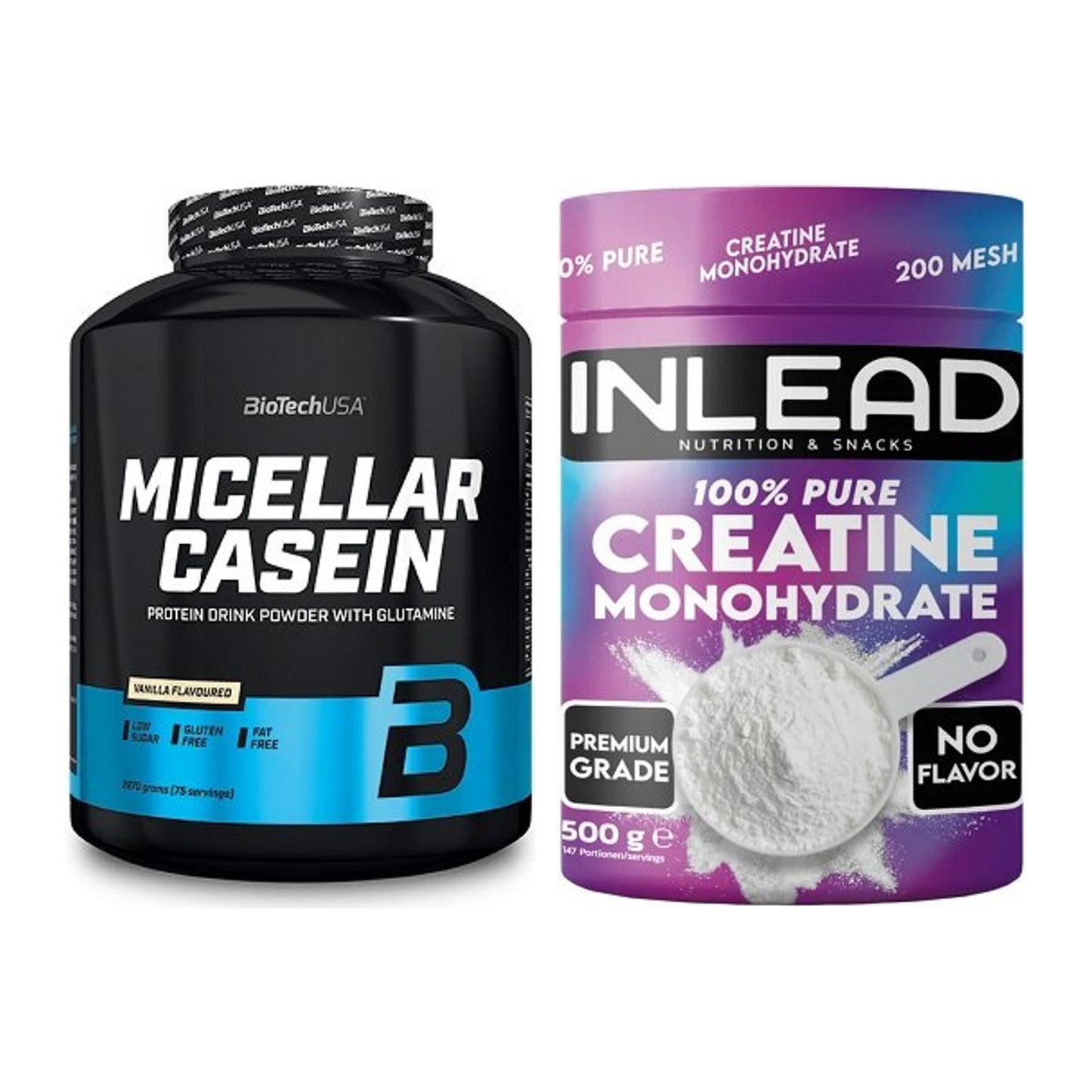 Muskelaufbau-Set: BioTech Micellar Casein + INLEAD Creatine – alle enthaltenen Artikel