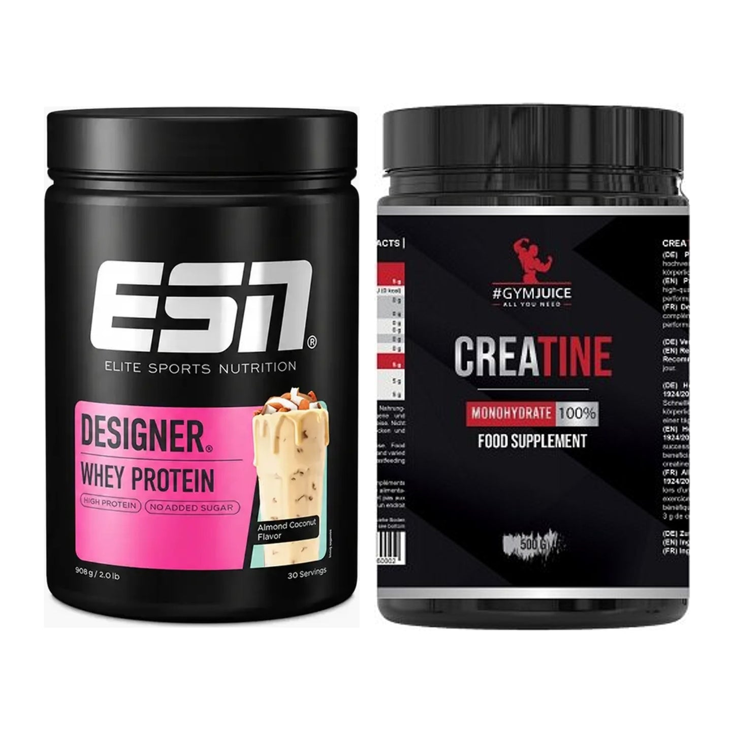 Muskelaufbau-Set: ESN Designer Whey + #GYMJUICE Creatine Monohydrate – alle enthaltenen Artikel