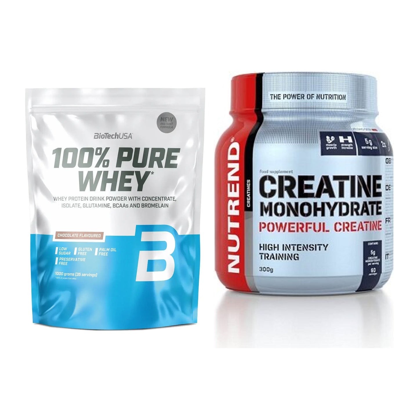 Muskelaufbau-Set: BioTech 100% Pure Whey + Nutrend Creatine – alle enthaltenen Artikel