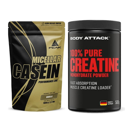 Muskelaufbau-Set: Peak Micellar Casein + Body Attack 100% Pure – alle enthaltenen Artikel