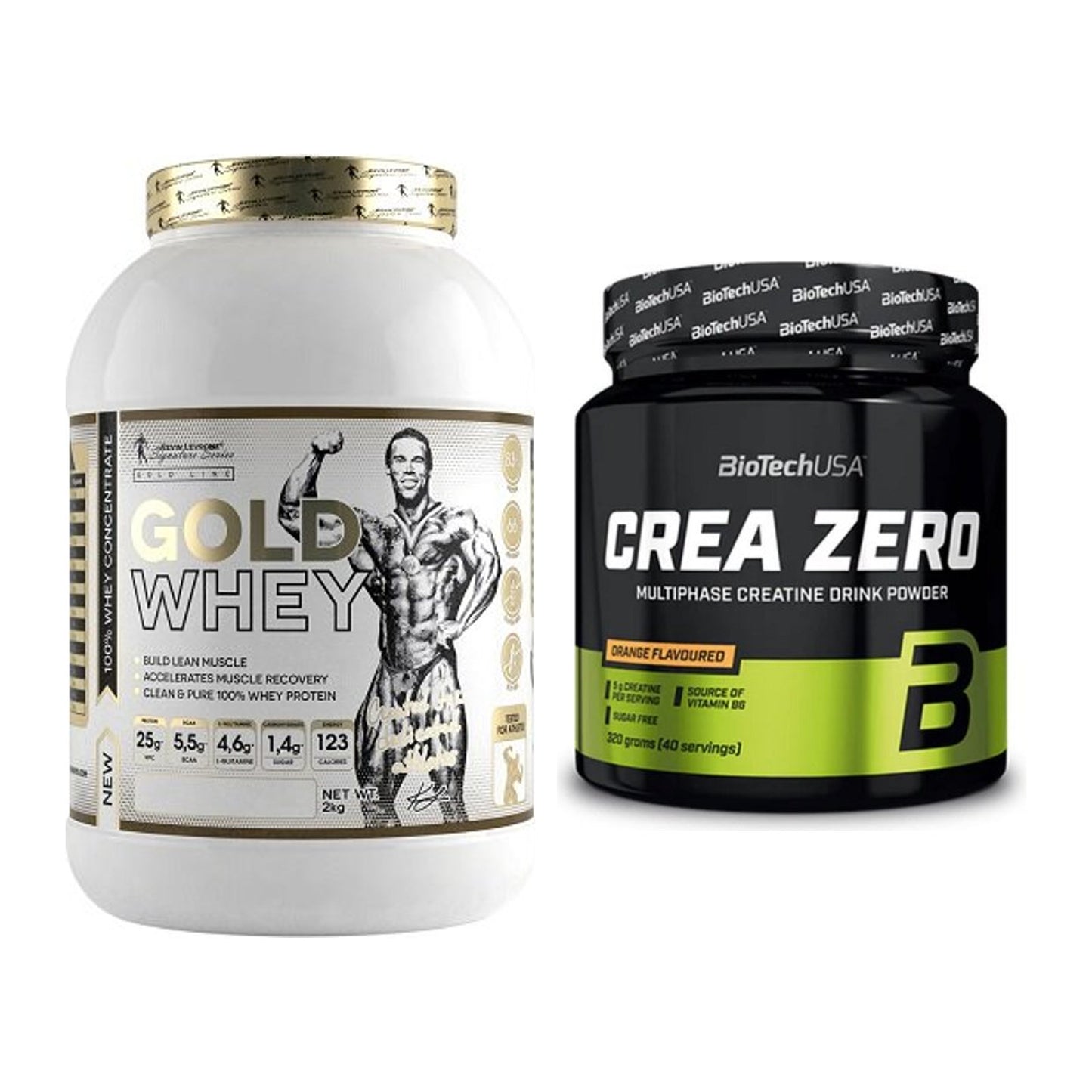 Muskelaufbau-Set: Kevin Levrone Gold Whey + BioTech Crea Zero 320g – alle enthaltenen Artikel