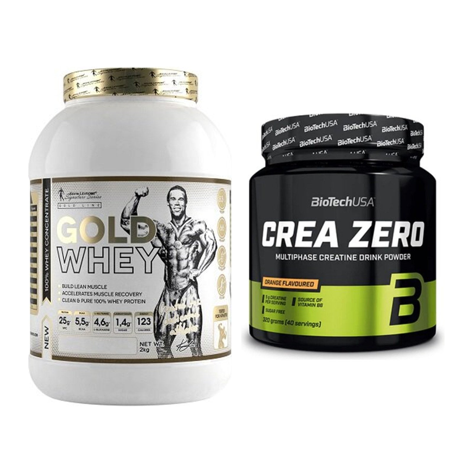 Muskelaufbau-Set: Kevin Levrone Gold Whey + BioTech Crea Zero 320g – alle enthaltenen Artikel